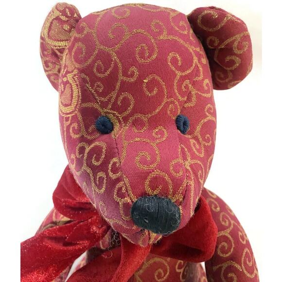 Pier 1 Imports Red Scroll Teddy Bear 16 Inches Tall With Bow Tie - Picture 6 of 6